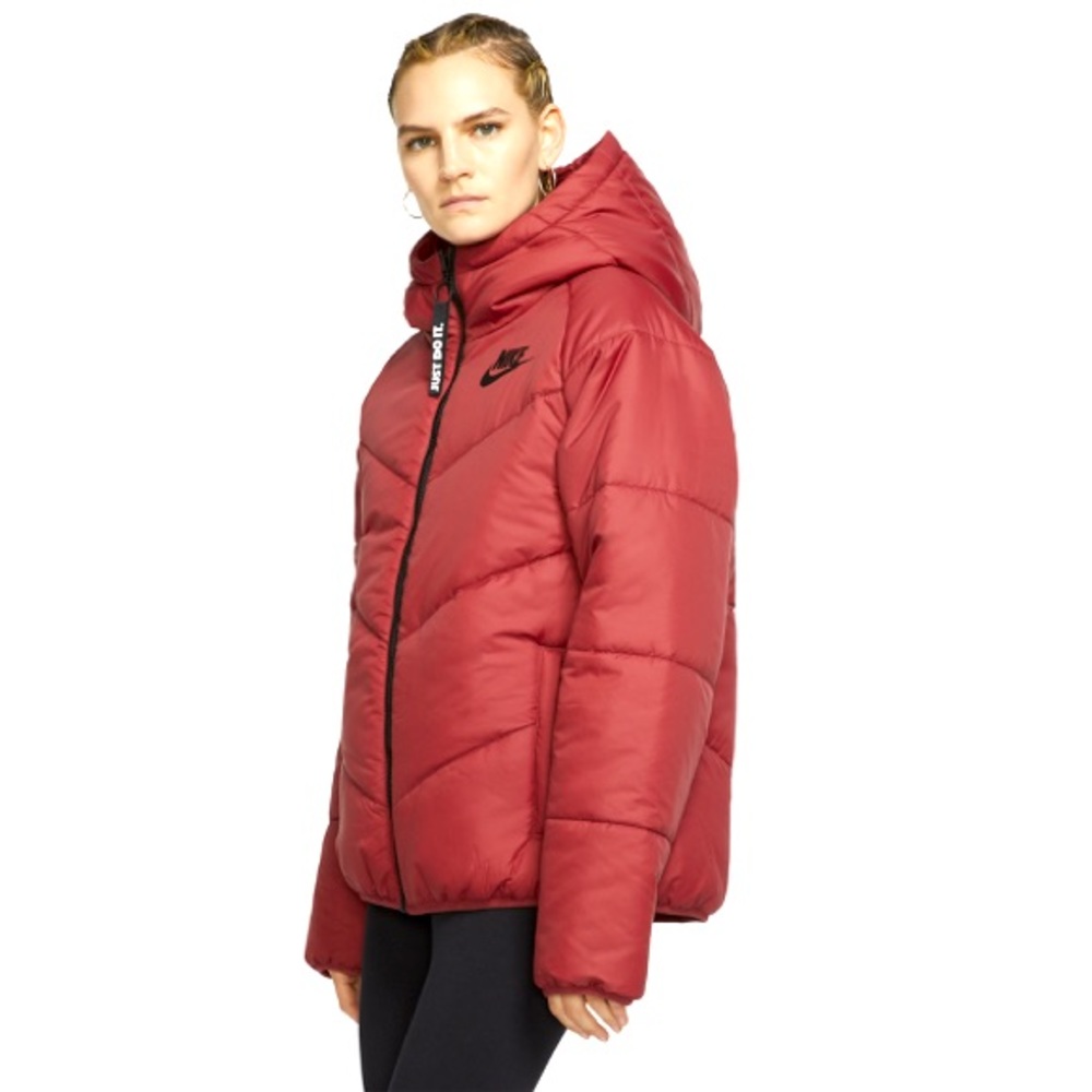 Nike Women’s Hooded Bomber Jacket - Red + Black